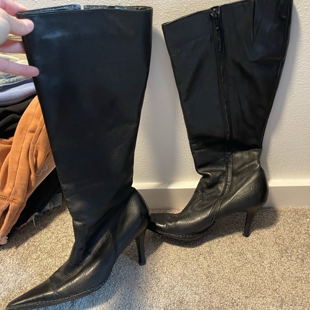 Black genuine leather boots